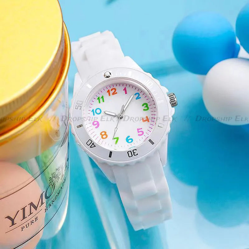Analog Kids Watch Silicone Band Colorful Number Inspirational Watches