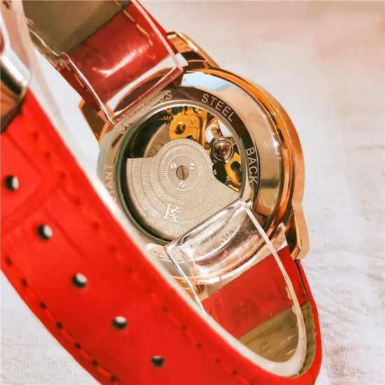 Augulas Genuine Hollow-Out Diamond-Encrusted Fully Automatic Mechanical Watch for Women, Fashionable and Simple, Luminous Waterproof Watch for Female Students, Trendy, the Best Gift for Her, No Battery Needed Inspirational Watches