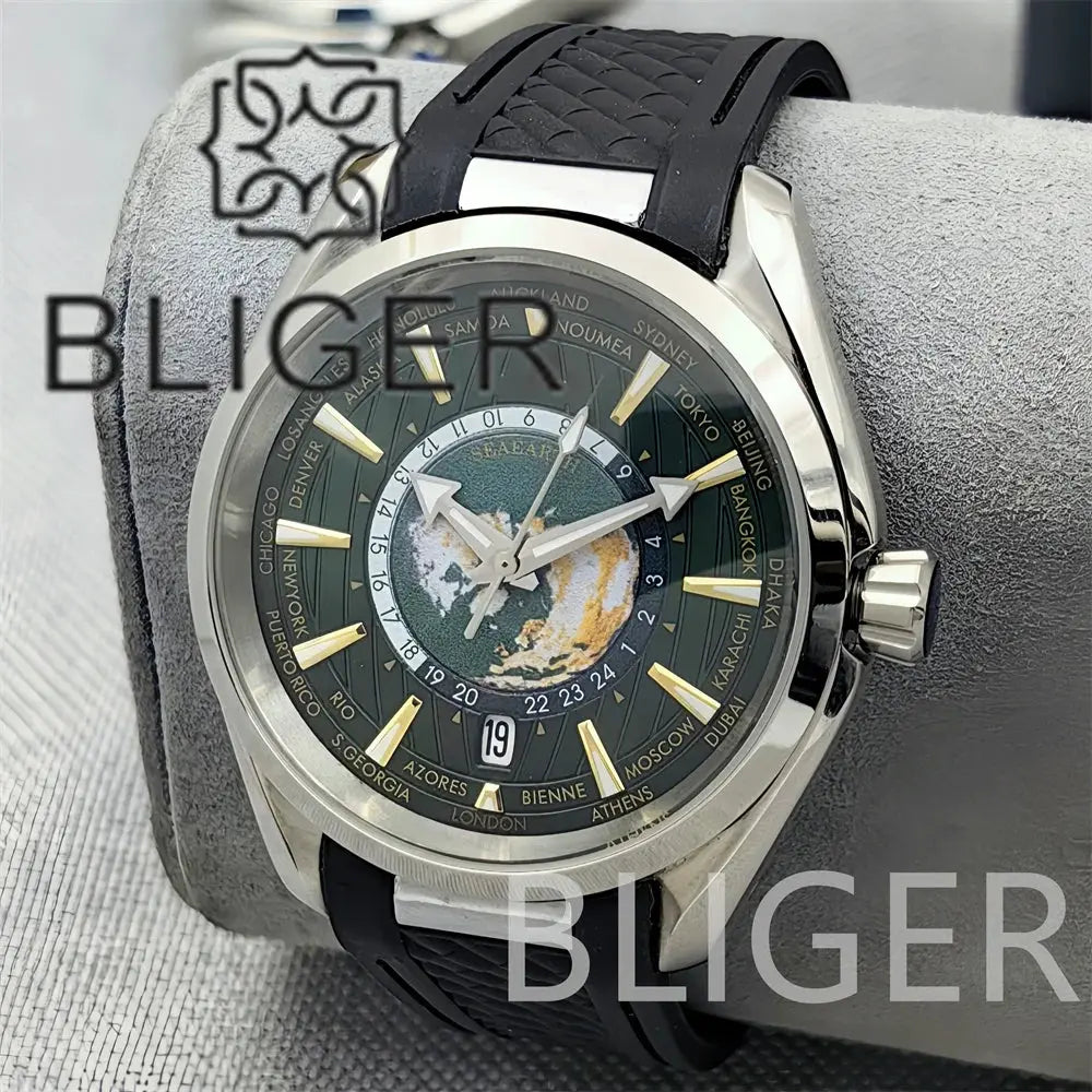 Time Earth Map Mechanical Sapphire Crystal Waterproof Luminous Inspirational Watches