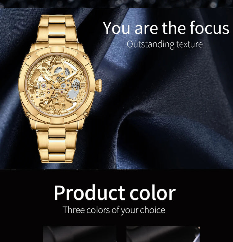 Men automatic watch luxury mechanical watches waterproof skeleton  wholesale stainless steel gift watch Inspirational Watches