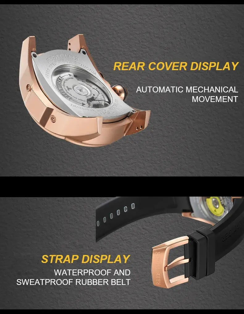 Reef Tiger 316L Stainless Steel Wine Barrel Automatic Watch Fashion Mulitfunction Tourbillon Mechanical Watches for Men RGA3069 Inspirational Watches
