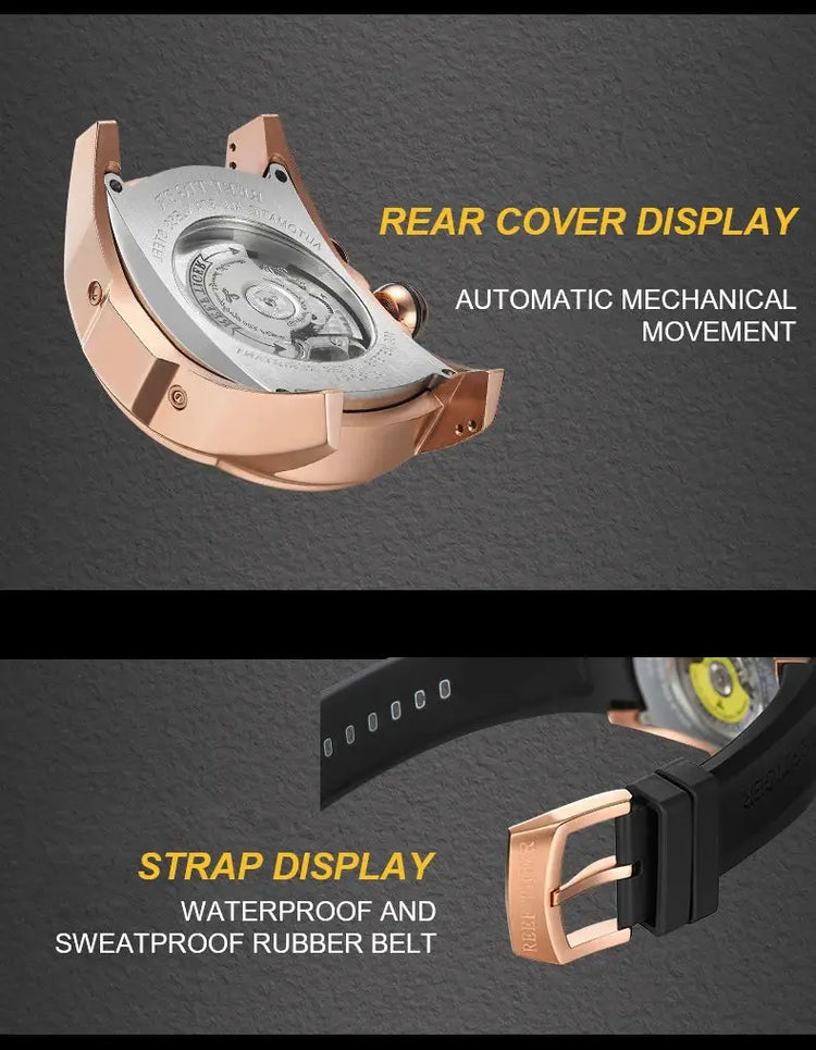 Reef Tiger 316L Stainless Steel Wine Barrel Automatic Watch Fashion Mulitfunction Tourbillon Mechanical Watches for Men RGA3069 Inspirational Watches