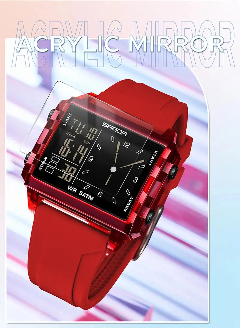 Square Dual Time Electronic Watch Waterproof - Inspirational Watches