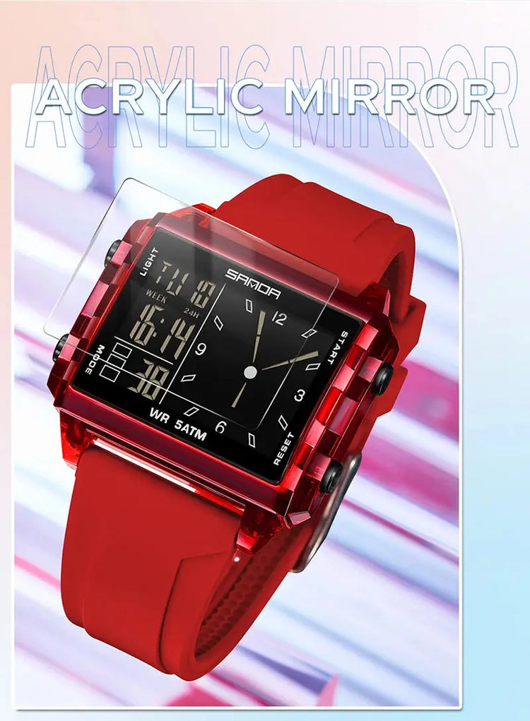 Square Dual Time Electronic Watch Waterproof - Inspirational Watches