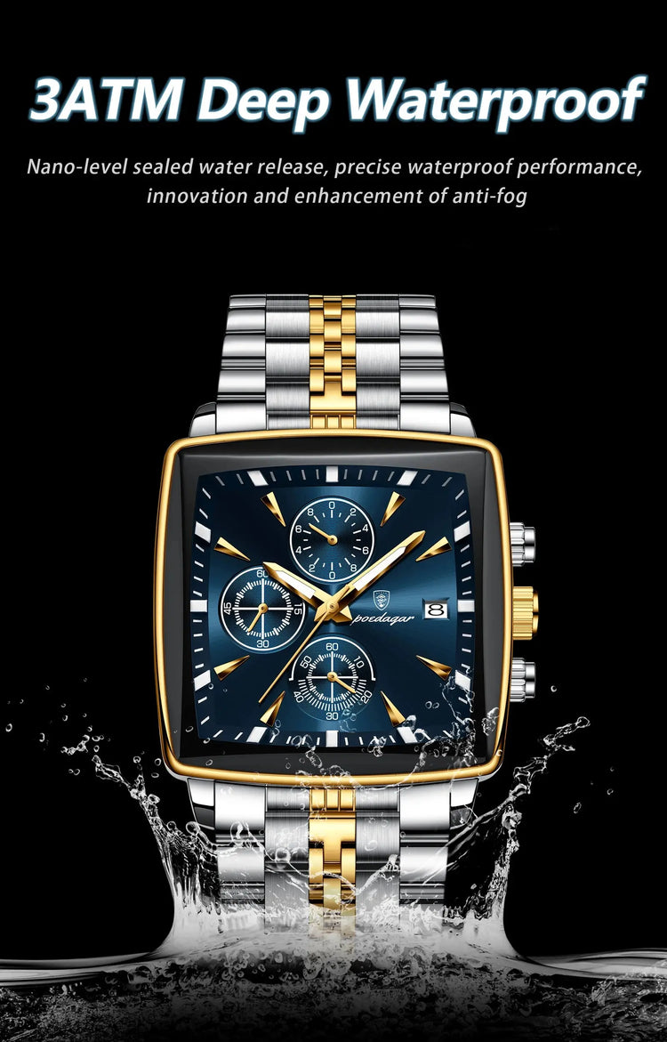 POEDAGAR Business Quartz Man Wristwatch Stainless Steel Waterproof Luminous Men Clock Chronograph Date Sport Men&