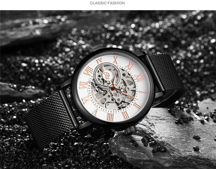 Mechanical Hand Wind Watch for Men Top Brand Luxury Fashion Skeleton Mesh Strap Wristwatch Male Clock Montre Homme Drop Shipping Inspirational Watches