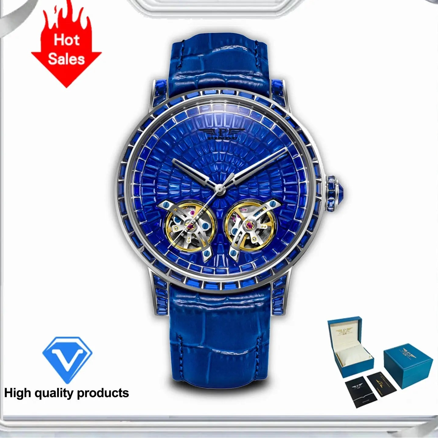 2026 PINDU Design New 46MM Diamond Mechanical Watch Men Top Luxury Double Flying Wheel Watch Sapphire Glass Waterproof Watch MEN Inspirational Watches