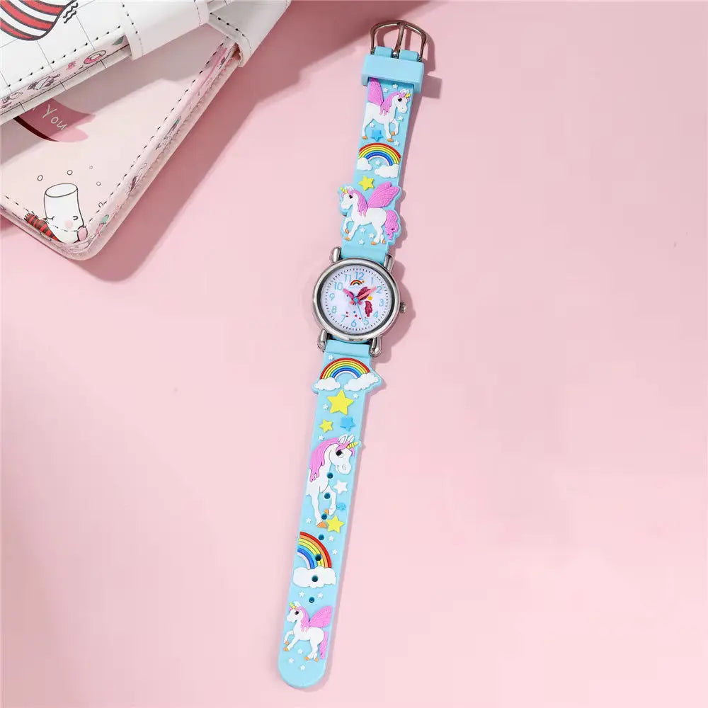 Sky blue unicorn kids quartz watch with full 3D strap