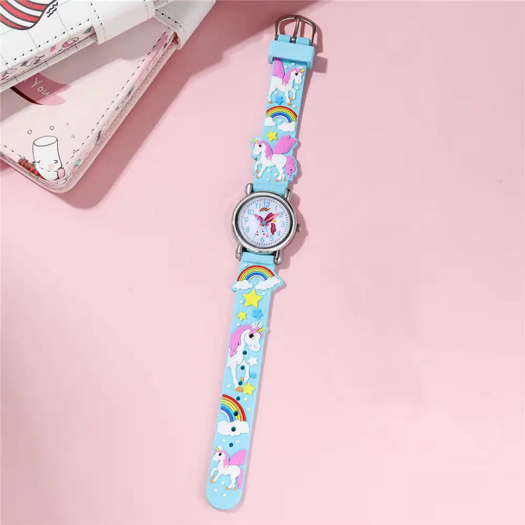Sky blue unicorn kids quartz watch with full 3D strap