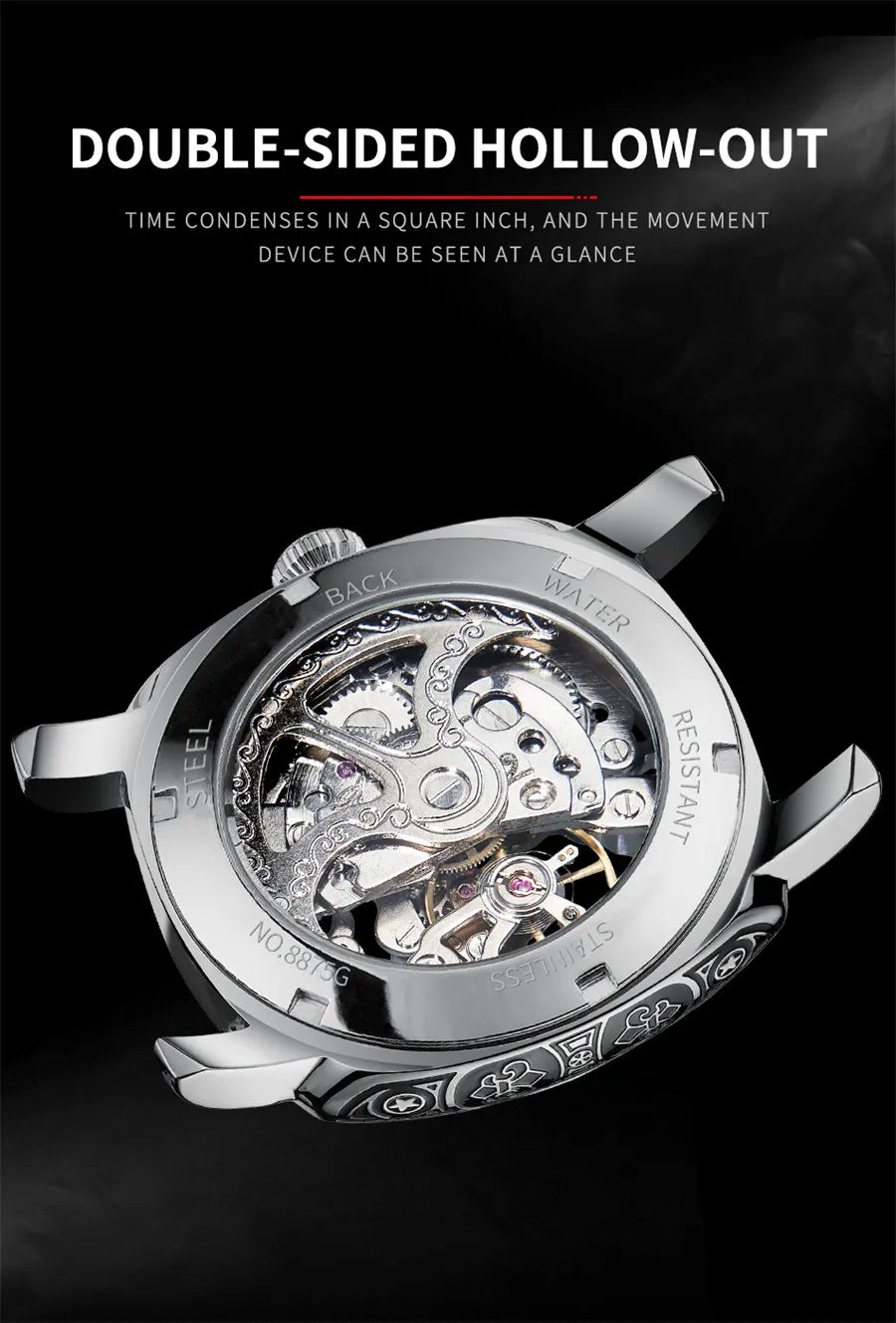 GLENAW Skeleton Mechanical Watch Men Vintage Engraved Auto Mechanical Wrist Watches Gold Stainless Steel Strap Erkek Kol Saati Inspirational Watches