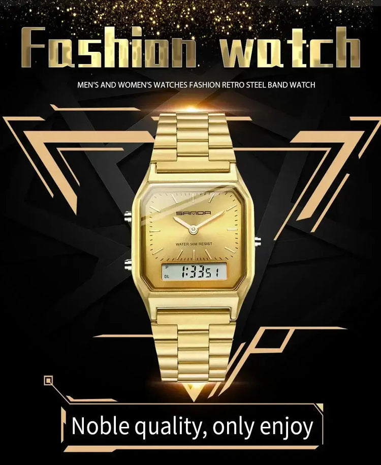 Stainless Steel LED Digital Dual Display Clock Waterproof Sports Watch Inspirational Watches