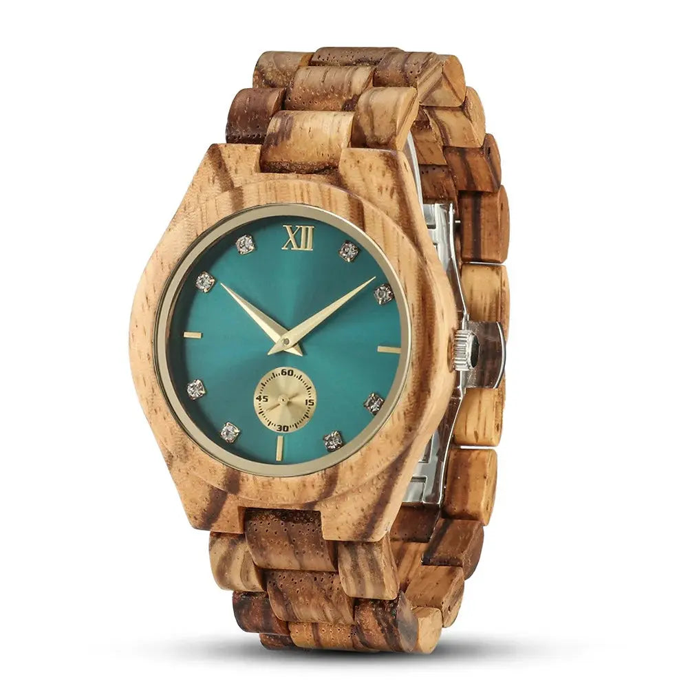 Diamond & Natural Wood Gold Dial Watch Ladies Inspirational Watches