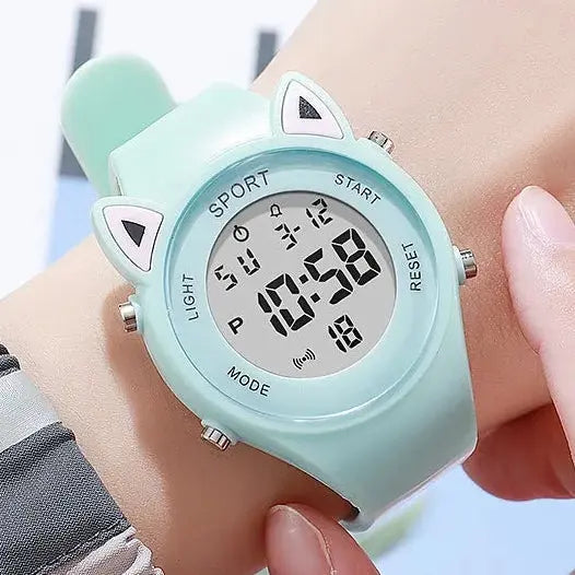 Children Student Electronic Watches for Girls and Boys Cute Cat Ear Digital Sport LED Simple Electronic Wrist Watch Kids Relogio Inspirational Watches