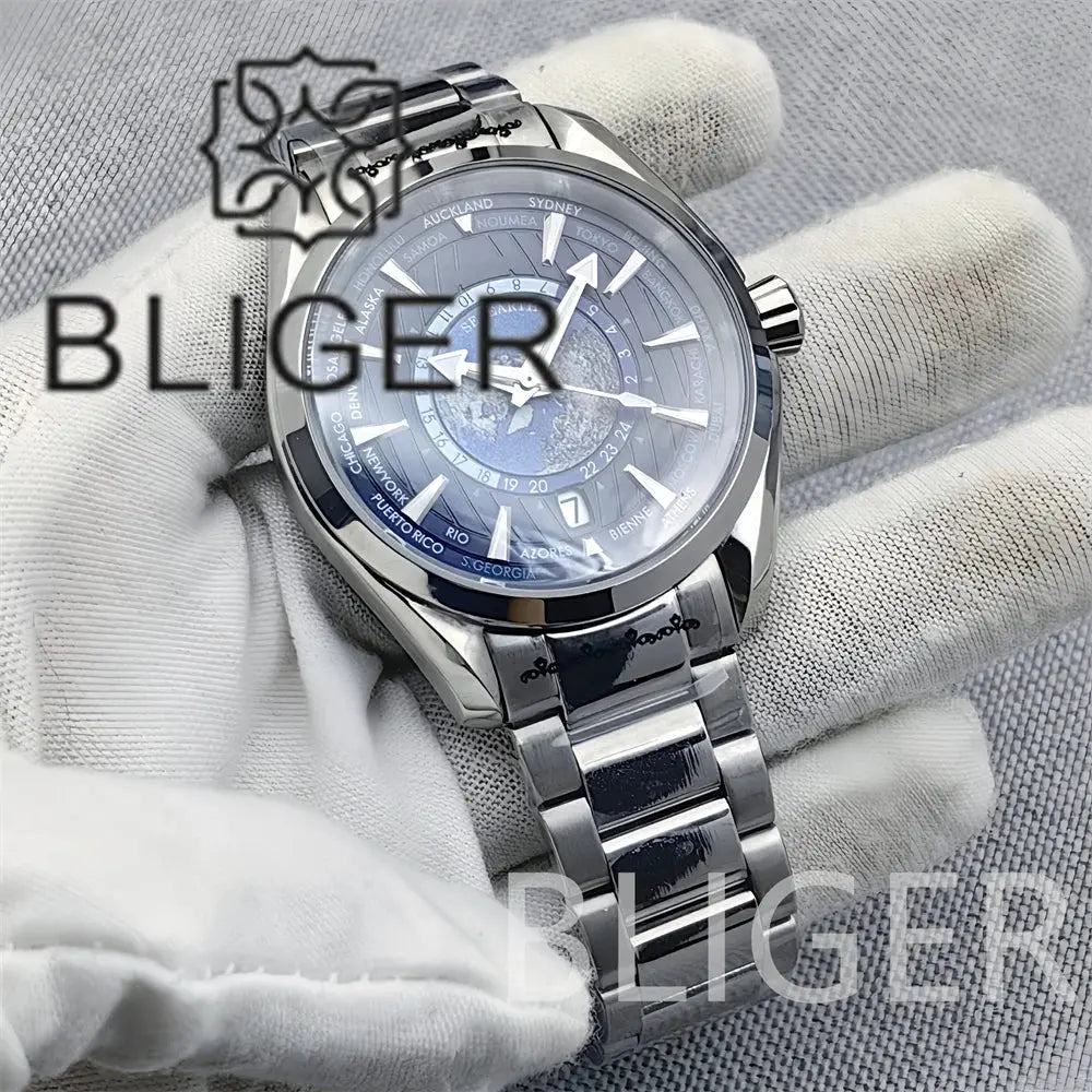 Time Earth Map Mechanical Sapphire Crystal Waterproof Luminous Inspirational Watches