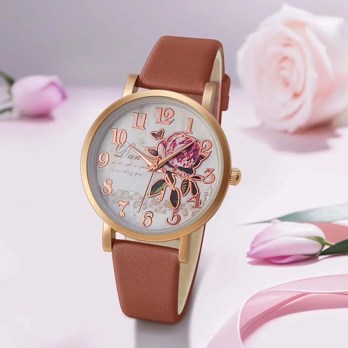 Fashion Casual Luxury Women Peony Dial PU Leather Quartz Watch Elegant - Inspirational Watches