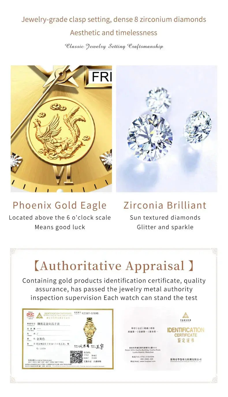 Gold Phoenix Women Luxury Swiss Certified Automatic Mechanical Watch - Inspirational Watches