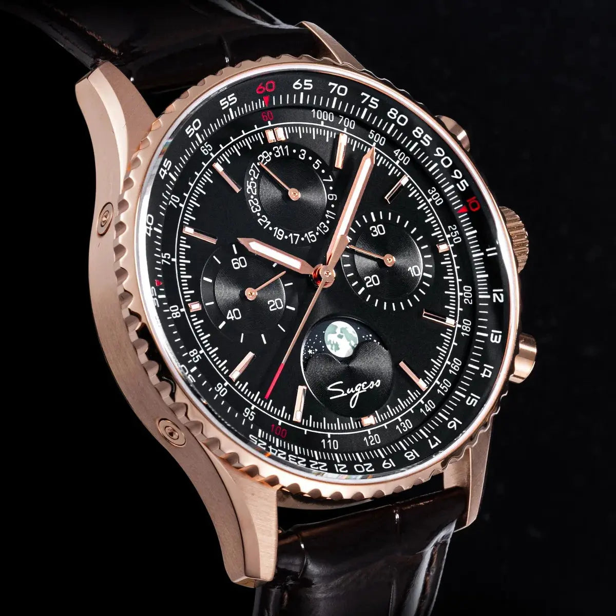 Moon phase Pilot Chronograph Mechanical Tianjin ST1908 Movement Inspirational Watches
