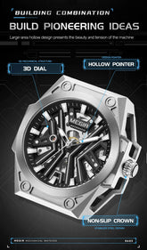 MEGIR Skeleton Dial Men Mechanical Watch Silicone Strap 316 Stainless Steel Case 50M Waterproof Automatic Wristwatches Men&