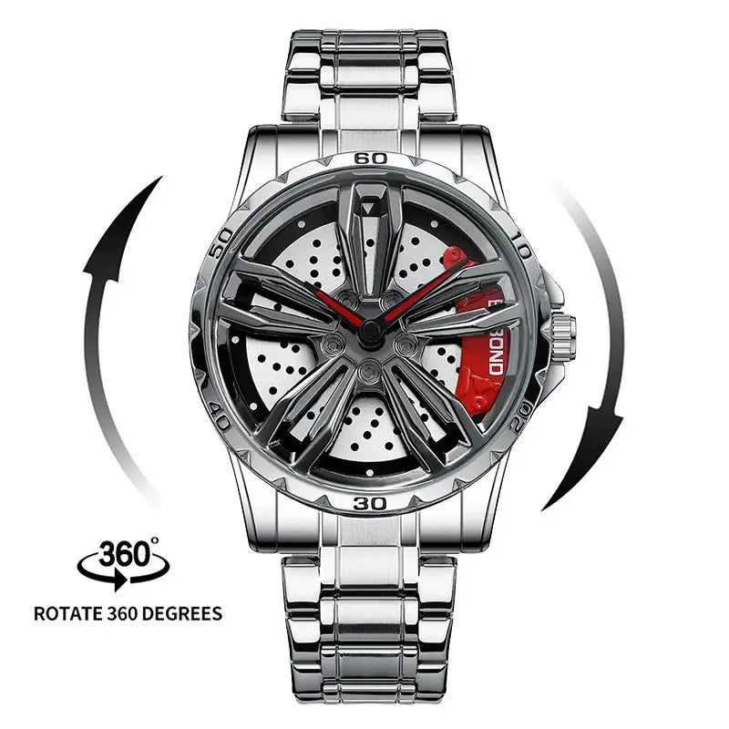 Automotive Wheel Hub Watch with 360° rotating racing dial