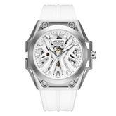 MEGIR Skeleton Dial Men Mechanical Watch Silicone Strap 316 Stainless Steel Case 50M Waterproof Automatic Wristwatches Men&
