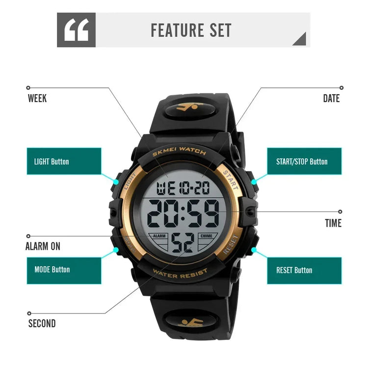 LED light Display Digital Alarm Clock 5Bar Waterproof Kids Sports Watch Inspirational Watches