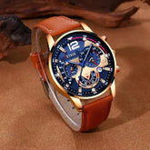 2PCS Set Fashion Calendar Watches Male Business Casual Brown Leather - Inspirational Watches