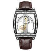 Transparent Automatic Mechanical Watch Men Steampunk Skeleton Luxury Gear Self Winding Leather Mens Clock Watches Montre Homme Inspirational Watches