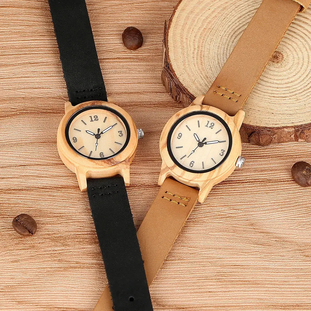 Elegant Women’s Wooden Watch – Genuine Leather Strap & Luxury Quartz Timepiece - Inspirational Watches