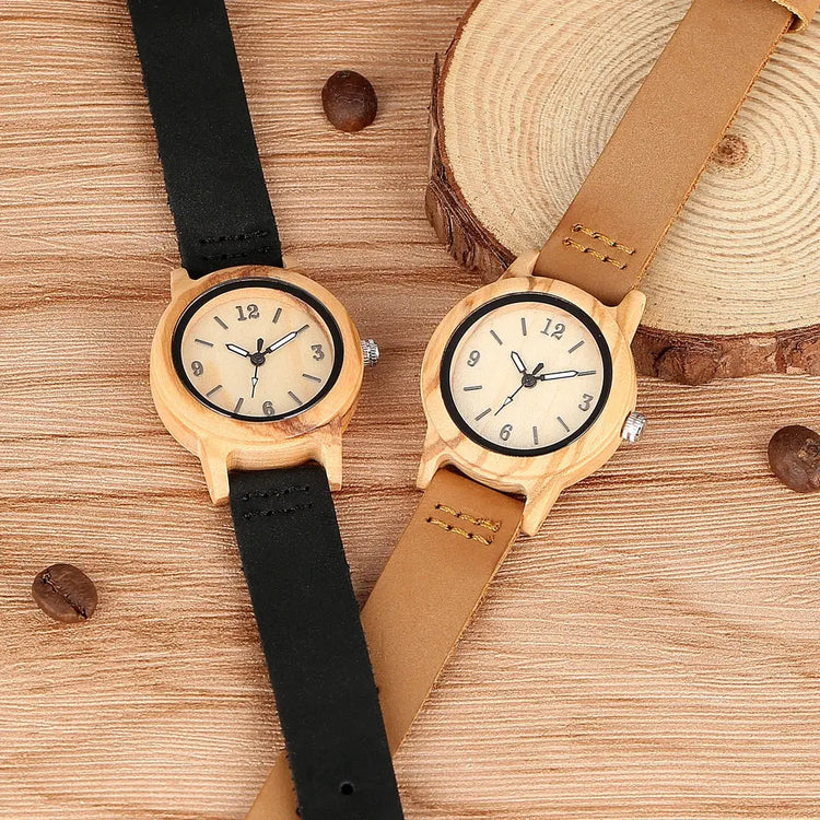 Elegant Women’s Wooden Watch – Genuine Leather Strap & Luxury Quartz Timepiece - Inspirational Watches