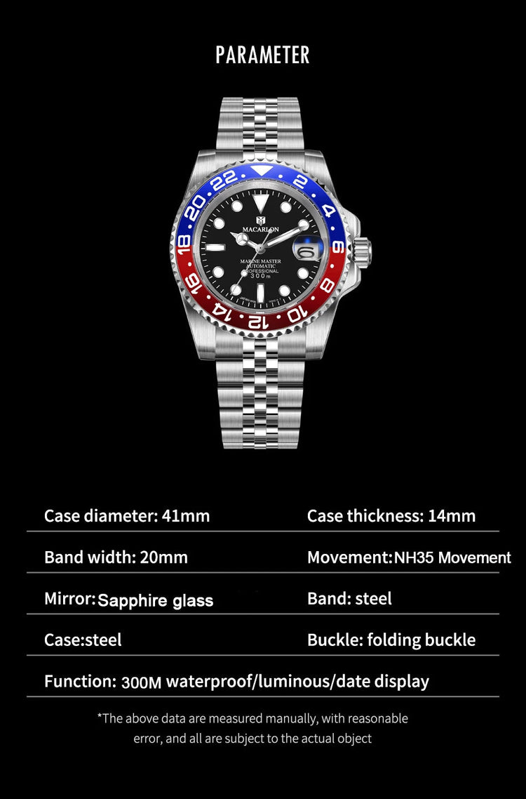 MACARLON Design 2026 New NH35 Mechanical Watch Men 41mm Sapphire Glass Luminous Stainless Steel 300M Waterproof Automatic Watch Inspirational Watches