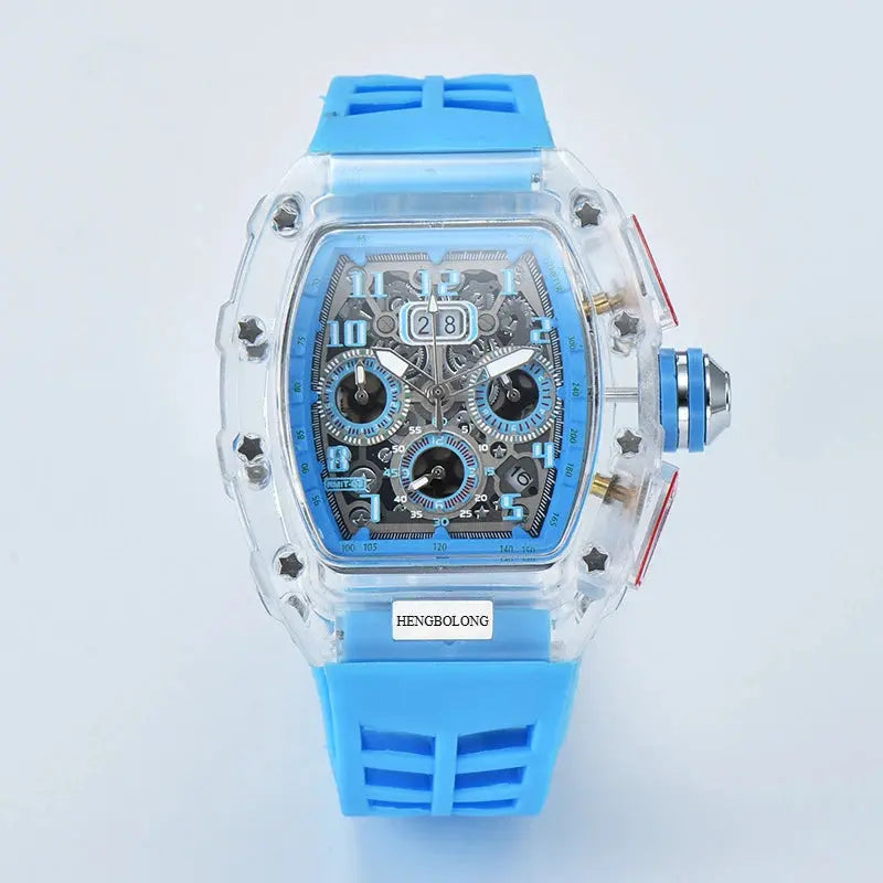 six-pin multi-functional running second engraving hollow quartz watch - Inspirational Watches
