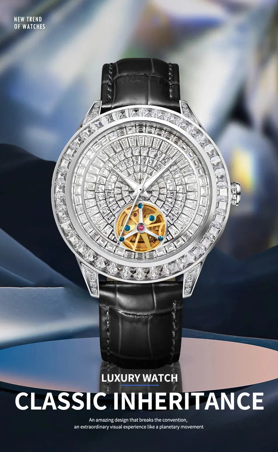 Diamonds Face Tourbillon Mechanical Luminous Waterproof Mechanical Inspirational Watches
