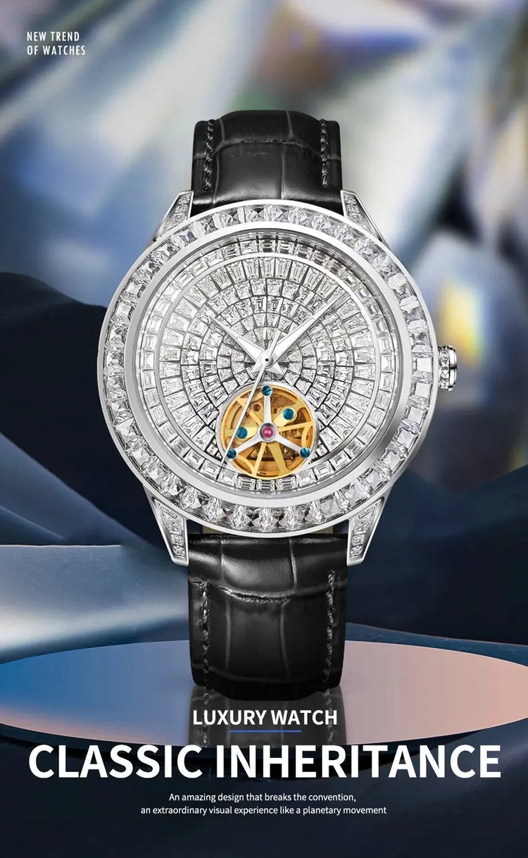Diamonds Face Tourbillon Mechanical Luminous Waterproof Mechanical Inspirational Watches