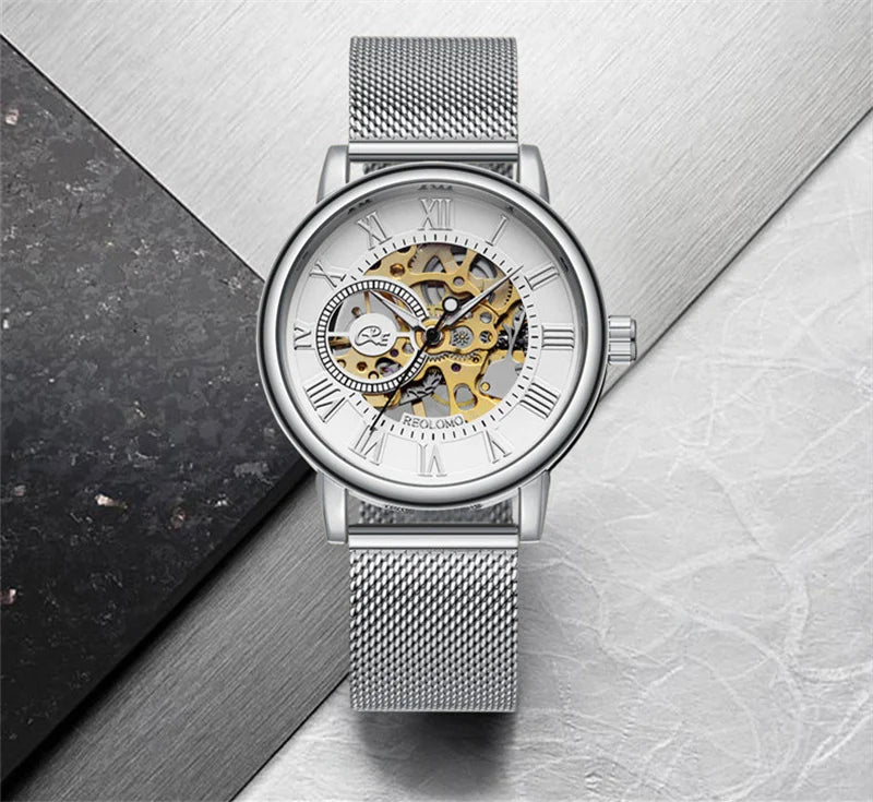 Mechanical Hand Wind Watch for Men Top Brand Luxury Fashion Skeleton Mesh Strap Wristwatch Male Clock Montre Homme Drop Shipping Inspirational Watches