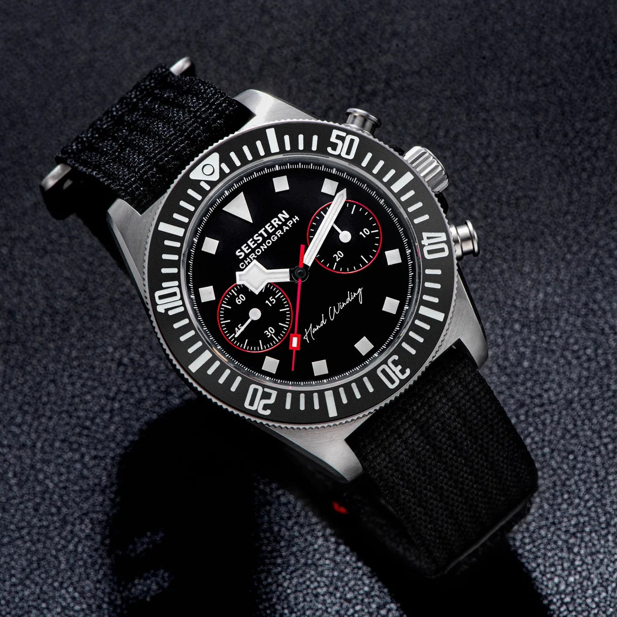 SEESTERN Chronograph Man of Watch Mechanical Tianjin ST1901 Movement Sapphire Wristwatches Nylon Sticker Strap Luminous Skeleton Inspirational Watches