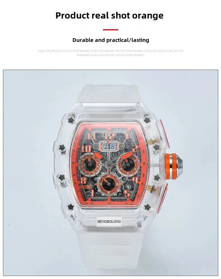 six-pin multi-functional running second engraving hollow quartz watch - Inspirational Watches