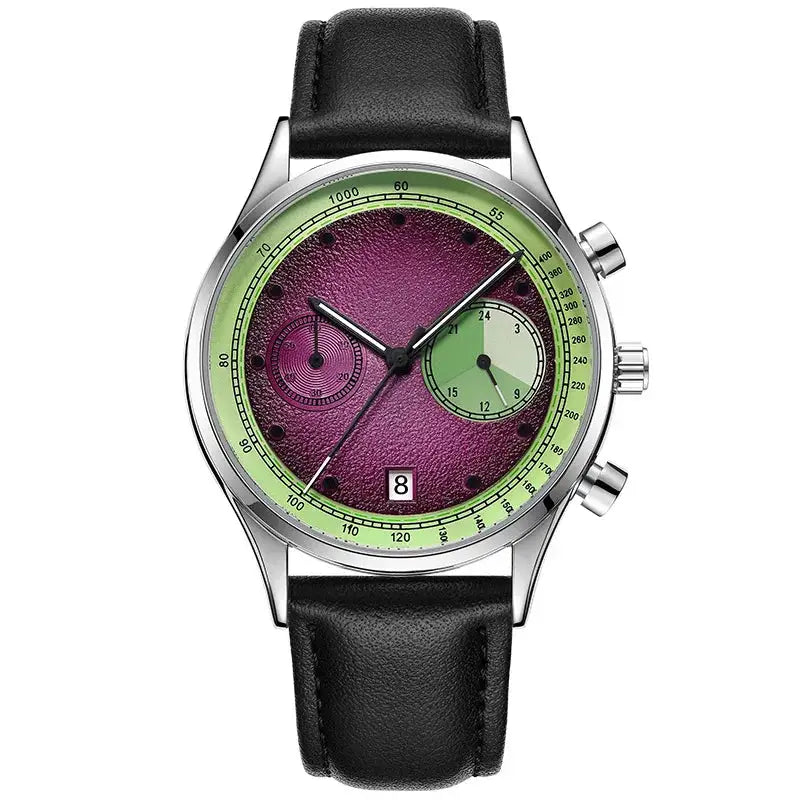 Creative Fruit Design Dial Multi-function Quartz Watch Men Personalized Leather Strap Calendar Unique Wristwatch Men Clock Inspirational Watches