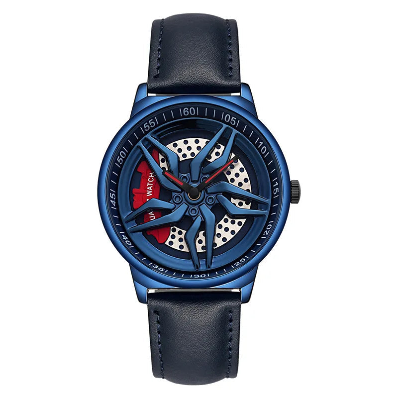 Rotating Dial Waterproof Car Wheel Watch Men Quartz Sport Steel Clock Creative Rim Hub Wheel Wristwatch Relogio Masculine Inspirational Watches