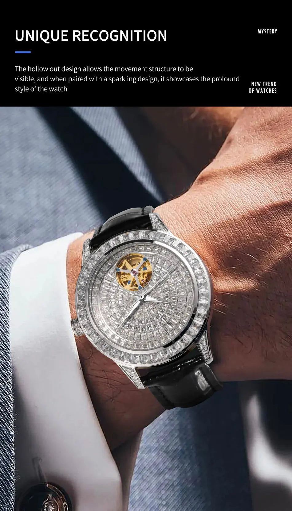 Diamonds Face Tourbillon Mechanical Luminous Waterproof Mechanical Inspirational Watches