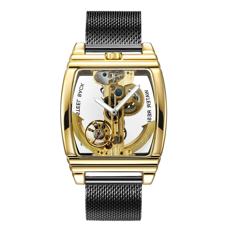 Transparent Automatic Mechanical Watch Men Steampunk Skeleton Luxury Gear Self Winding Leather Mens Clock Watches Montre Homme Inspirational Watches