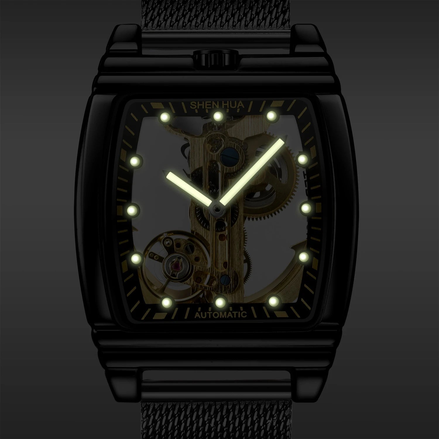 Transparent Automatic Mechanical Watch Men Steampunk Skeleton Luxury Gear Self Winding Leather Mens Clock Watches Montre Homme Inspirational Watches