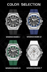 MEGIR Skeleton Dial Men Mechanical Watch Silicone Strap 316 Stainless Steel Case 50M Waterproof Automatic Wristwatches Men&