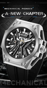 MEGIR Skeleton Dial Men Mechanical Watch Silicone Strap 316 Stainless Steel Case 50M Waterproof Automatic Wristwatches Men&