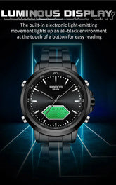 Dual Display Multi functional Night Light Waterproof Business Sports Watch Inspirational Watches