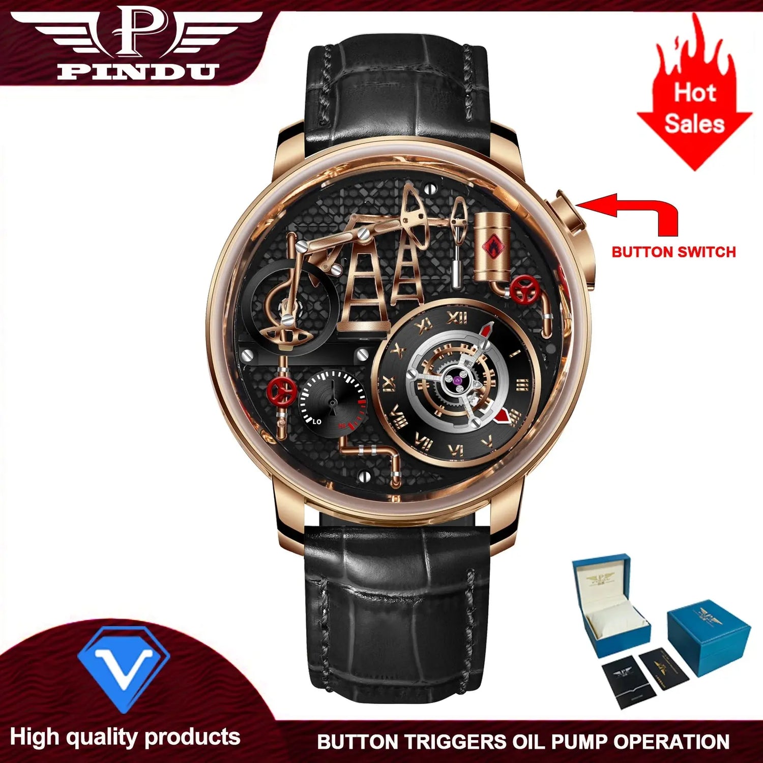 Button Oil Pump Swiss Quartz 762 Movement Sapphire - Inspirational Watches