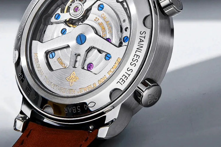 World Time Luxury Business Formal Automatic Mechanical Inspirational Watches