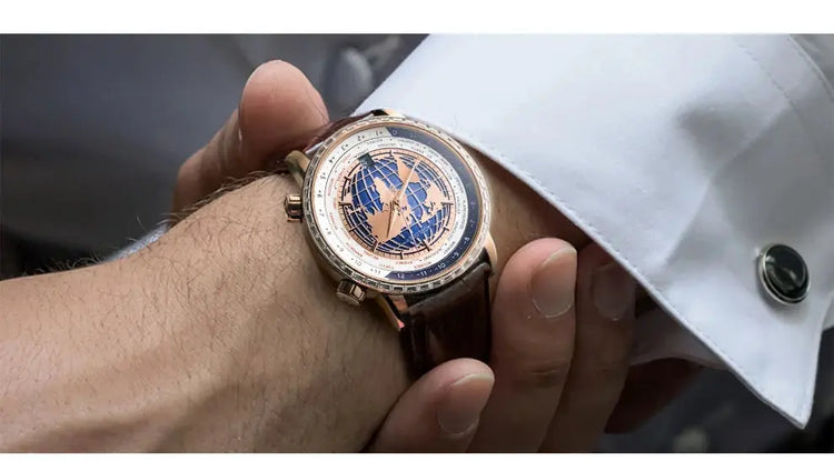 World Time Automatic Mechanical Calendar Stainless Steel Inspirational Watches