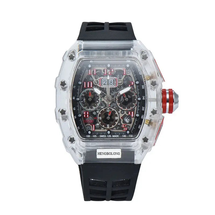 six-pin multi-functional running second engraving hollow quartz watch - Inspirational Watches