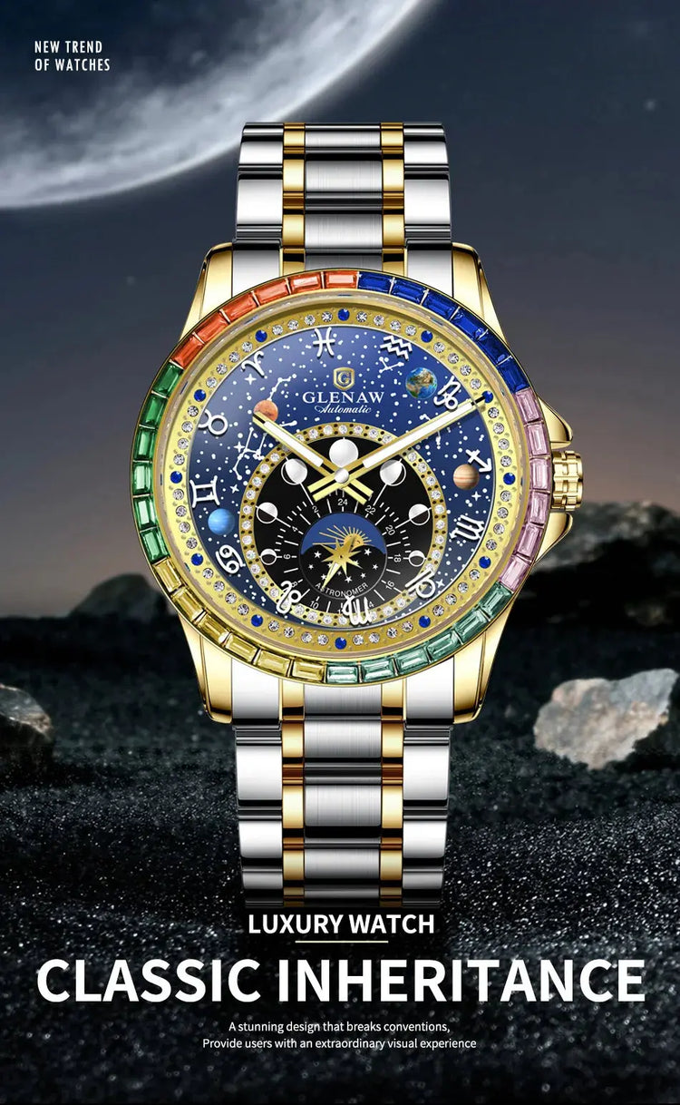 Original Design Diamond Constellation Rotating Dial Automatic Mechanical Inspirational Watches