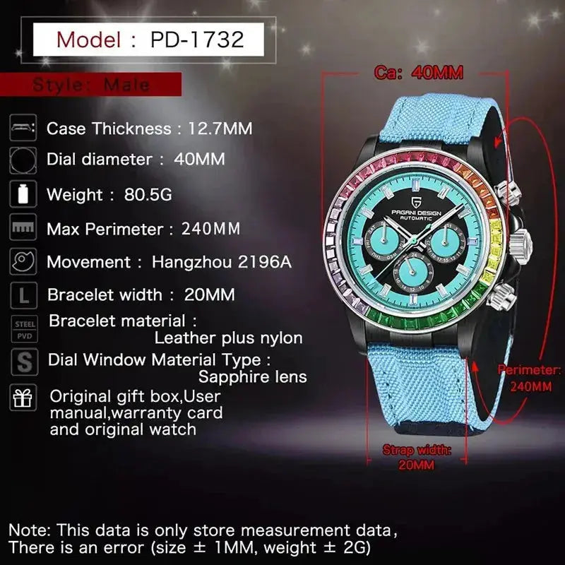 Automatic Mechanical Watch 40MM Rainbow Circle Multifunction Wristwatch Inspirational Watches